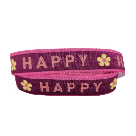 Happy paars roze elastiek lint 15mm 1 meter