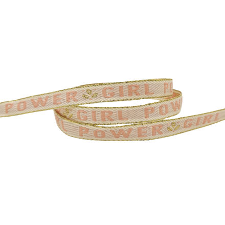 Girl power lint met tekst pale pink - blush pink gold 10mm 1 meter