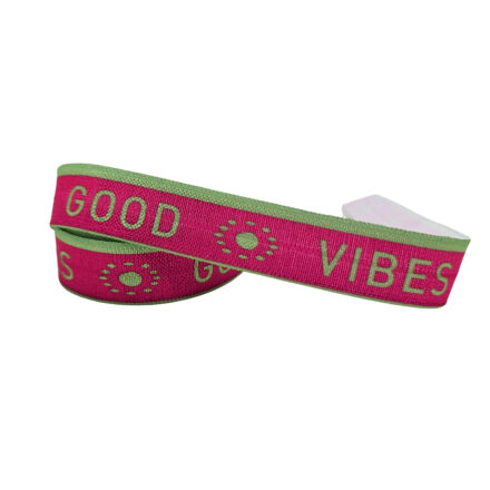 Elastisch lint roze groen good vibes 15mm