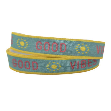 Elastisch Ibiza lint good vibes turquoise geel roze