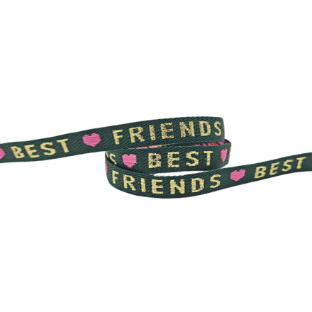 Best friends lint met tekst groen roze goud 10mm 1 meter