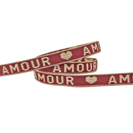 Amour lint met tekst rood beige hartje 10mm