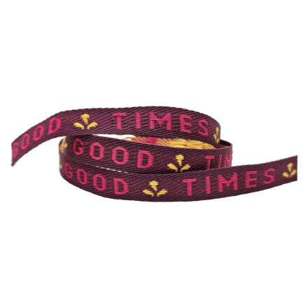 Lint met tekst good times paars roze 10mm 1 meter