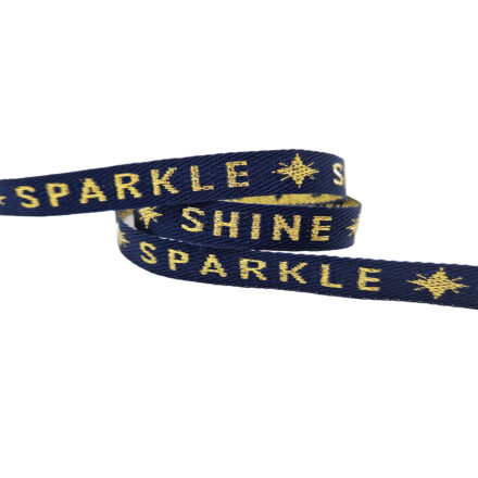 Blauw goud lint met tekst sparkle shine 10mm breed