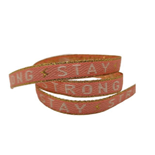 Stay strong armband lint 1cm breed coral red beige goud