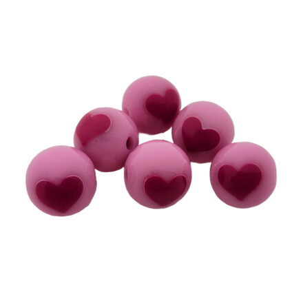 Kralen met hartjes rond roze 12mm acryl