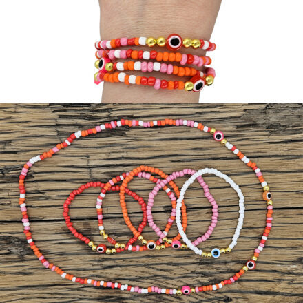 Evil eye armbandjes zelf maken rocaille kraaltjes roze oranje rood