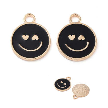 Zwart gouden emoji bedel plat rond 19mm