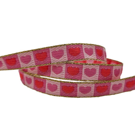 Armband lint hartjes roze paars goud 10mm 1 meter