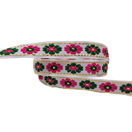 Lint met bloem roze groen wit 10mm armbandjes maken