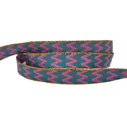 Armbanden lint Turquoise blue-pink goud 10mm 1 meter