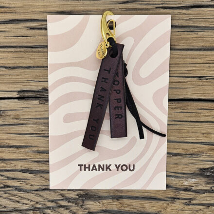 DIY cadeau setje leren sleutelhanger bruin thank you topper