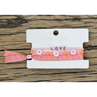 Lint armbanden setje flower pink orange