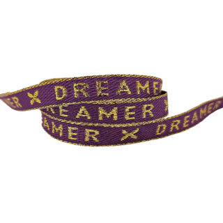 Armbanden lint paars goud met tekst dreamer