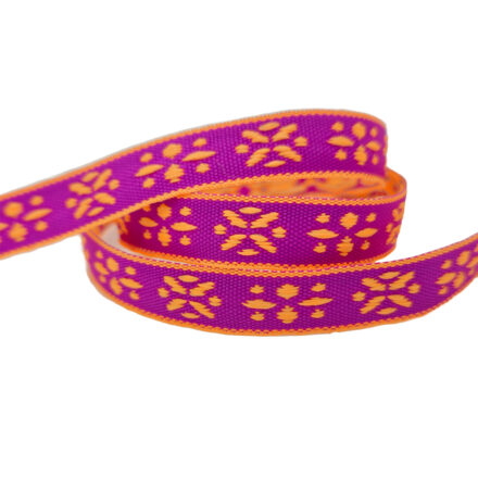 Lint met tekst flowers neon orange purple 10mm 1 meter