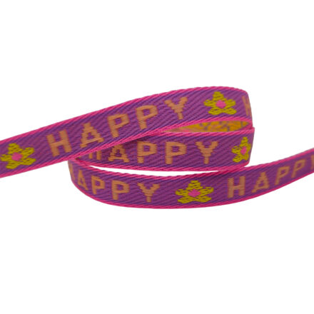 Armbanden lint met tekst happy roze paars