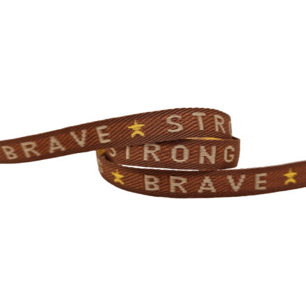 Armbanden lint met tekst brave strong bruin