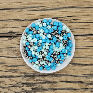 Rocaille kralen mix 4mm blauw mint gunmetal