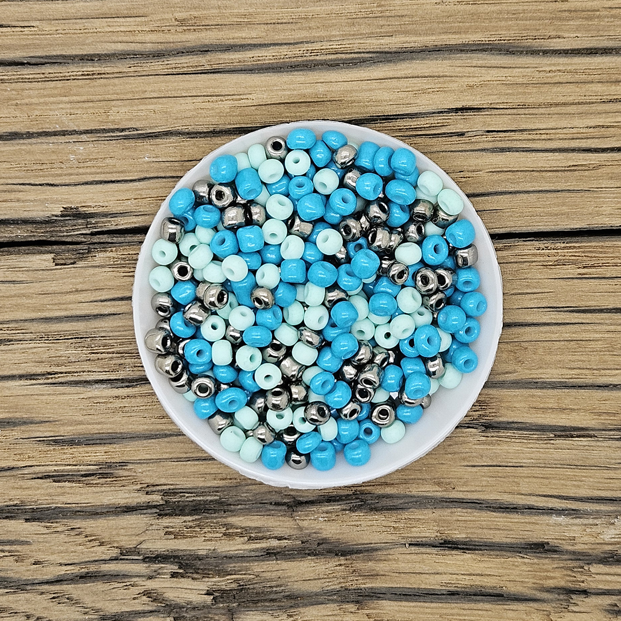 Rocaille kralen mix 4mm blauw mint gunmetal