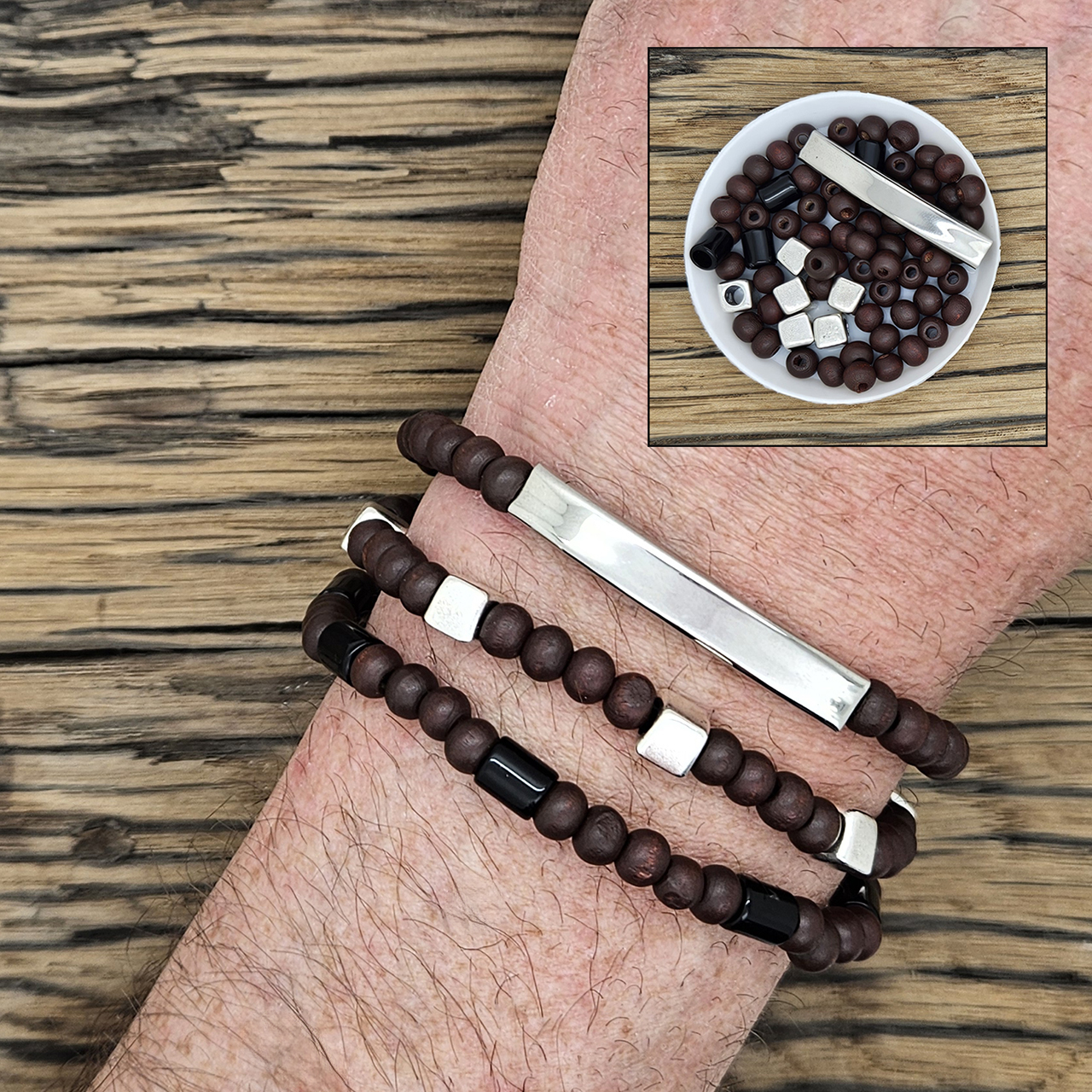 Kralen setje bruin zilver DIY heren armband maken