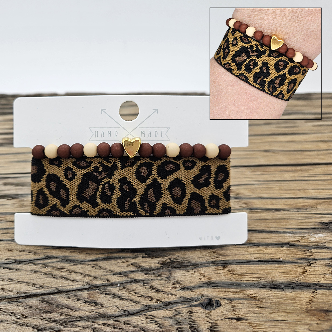 Elastische armbandjes zelf maken panter print bruin goud