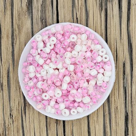 Roze witte rocaille kralen mix 4mm 10 gram
