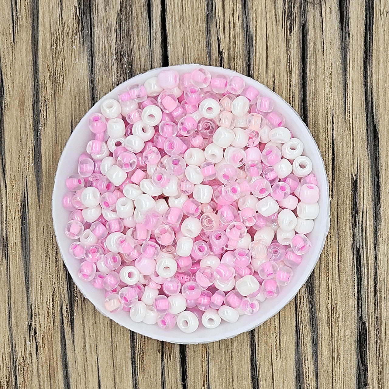 Roze witte rocaille kralen mix 4mm 10 gram