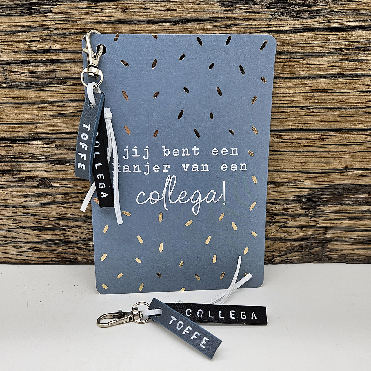 Bedankt kanjer van een collega kaartje leren sleutelhanger