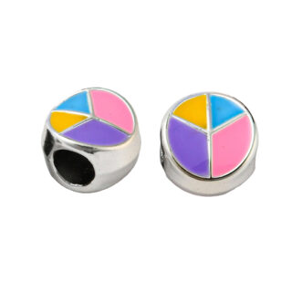 Zilveren peace kraal multi color groot gat