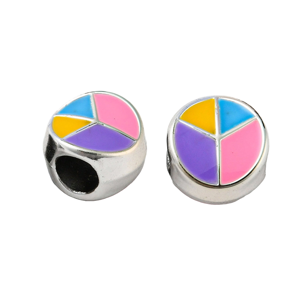 Zilveren peace kraal multi color groot gat