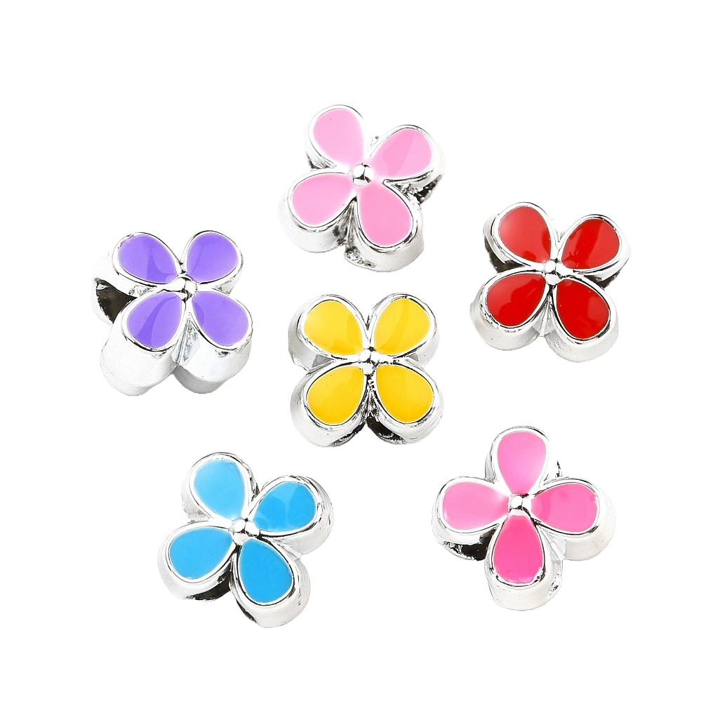 Bloem kraal zilver gekleurd groot rijggat