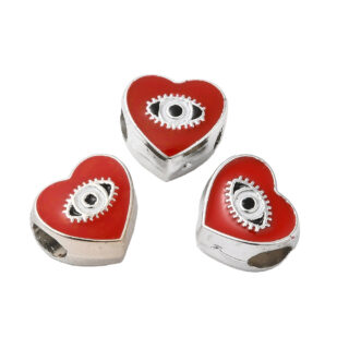 Evil eye hartjes kralen zilver rood 11mm 4x