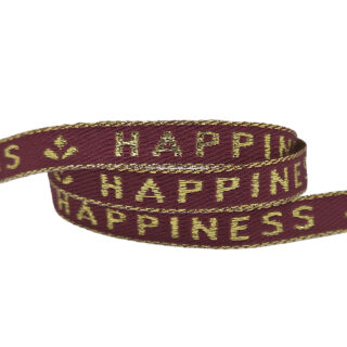 Lint met tekst happiness bordeaux rood gouden letters