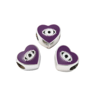 Hartjes kraal zilver paars evil eye 10mm 4x