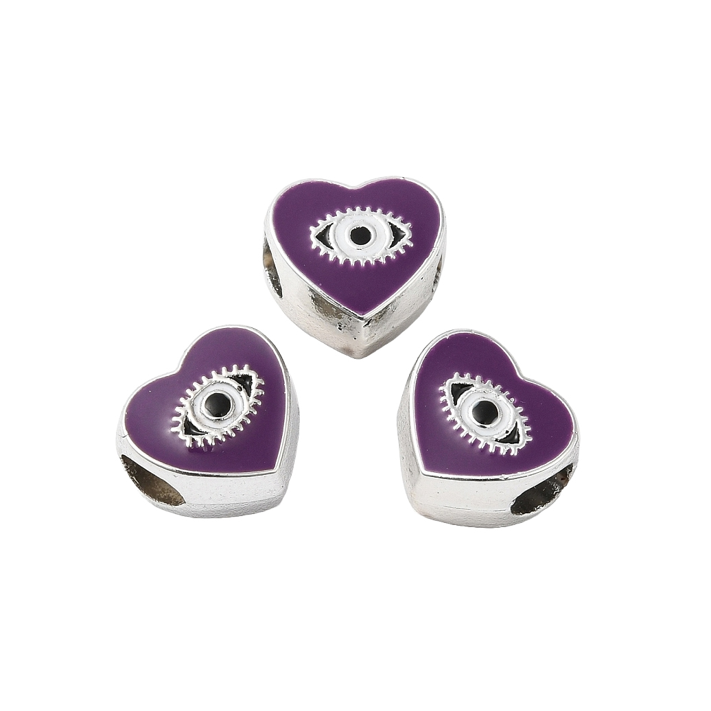 Hartjes kraal zilver paars evil eye 10mm 4x