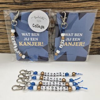 Cadeautje collega juf kanjer met naamsleutelhanger