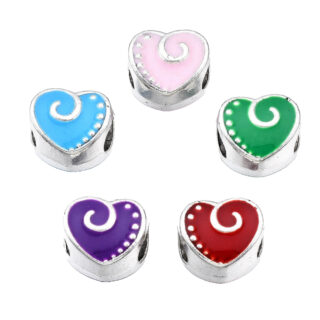 Hart kraal zilver kleuren mix groot rijggat