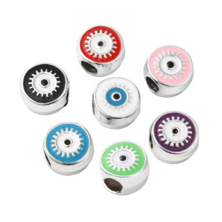 Plat ronde kralen zilver gekleurd evil eye 11.5mm 4x