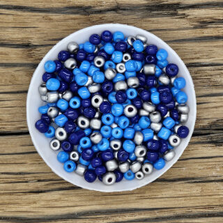 Air force blauw & zilver rocailles mix 4mm 10 gram