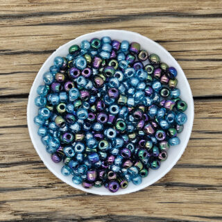 Kleine glaskraaltjes mix blauw zwart olie glans 4mm