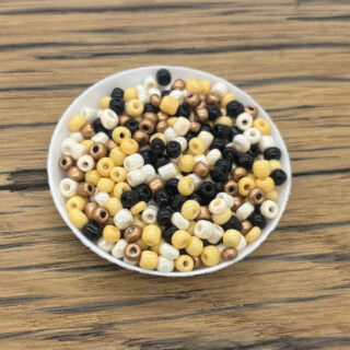 4mm kleine glaskraaltjes mix rocaille zwart wit bruin beige goud