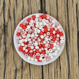 Rocailles mix rood creme 4mm glaskralen