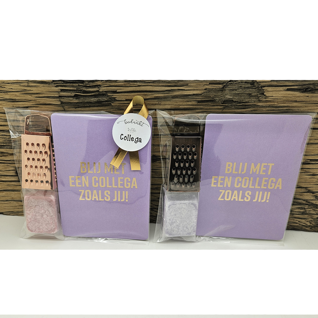 Blij met een collega zoals jij amberblokje & mini rasp cadeautje