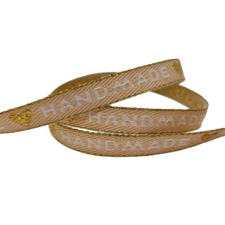 Hand made lint met tekst beige goud