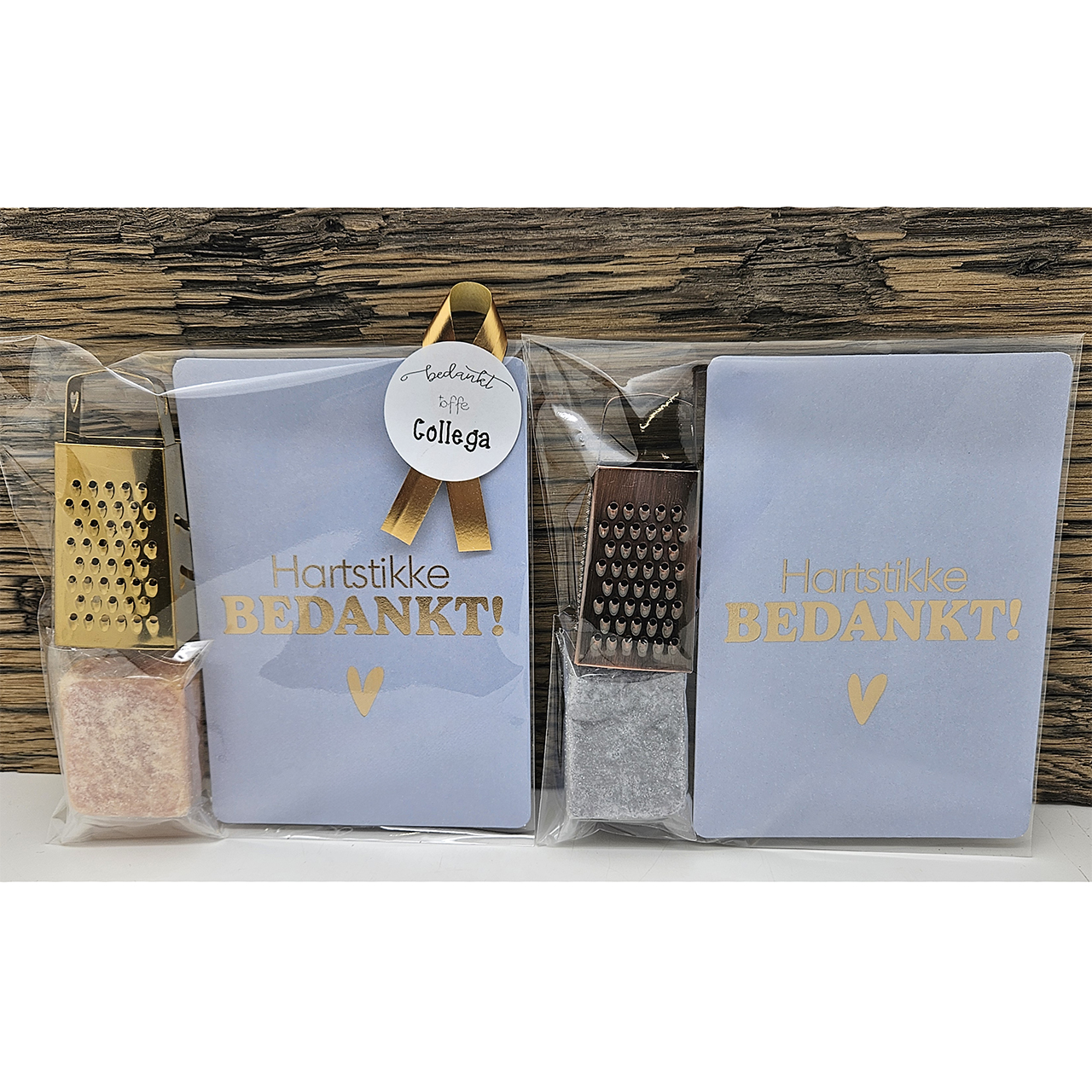 Cadeautje amber geurblokje rasp wenkaart hartstikke bedankt