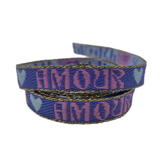 Armbanden lint met tekst amour paars roze goud