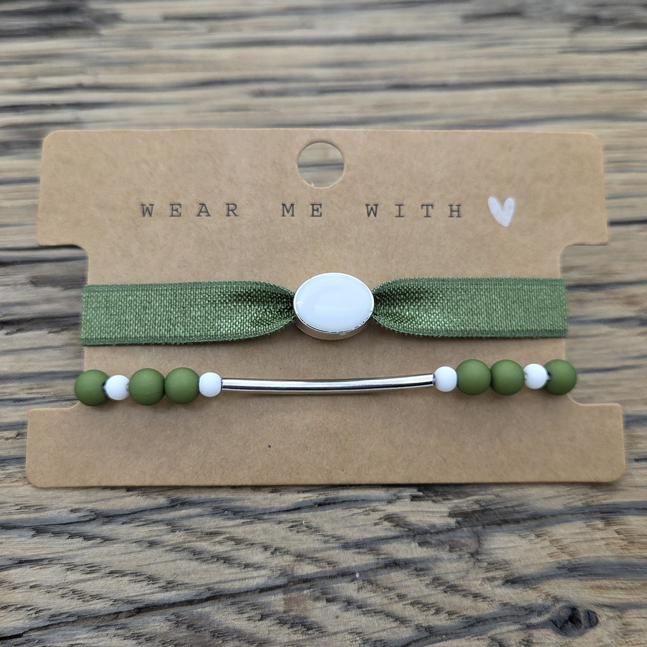 DIY armbanden setje zilver green & white