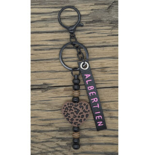 Naamsleutelhanger leer panterprint hart