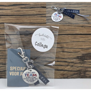 Team collega leren sleutelhanger met naam
