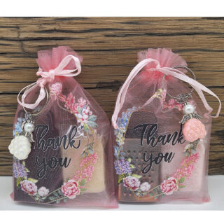 amberblokje met rasp bedank cadeautje thank you organza zakje